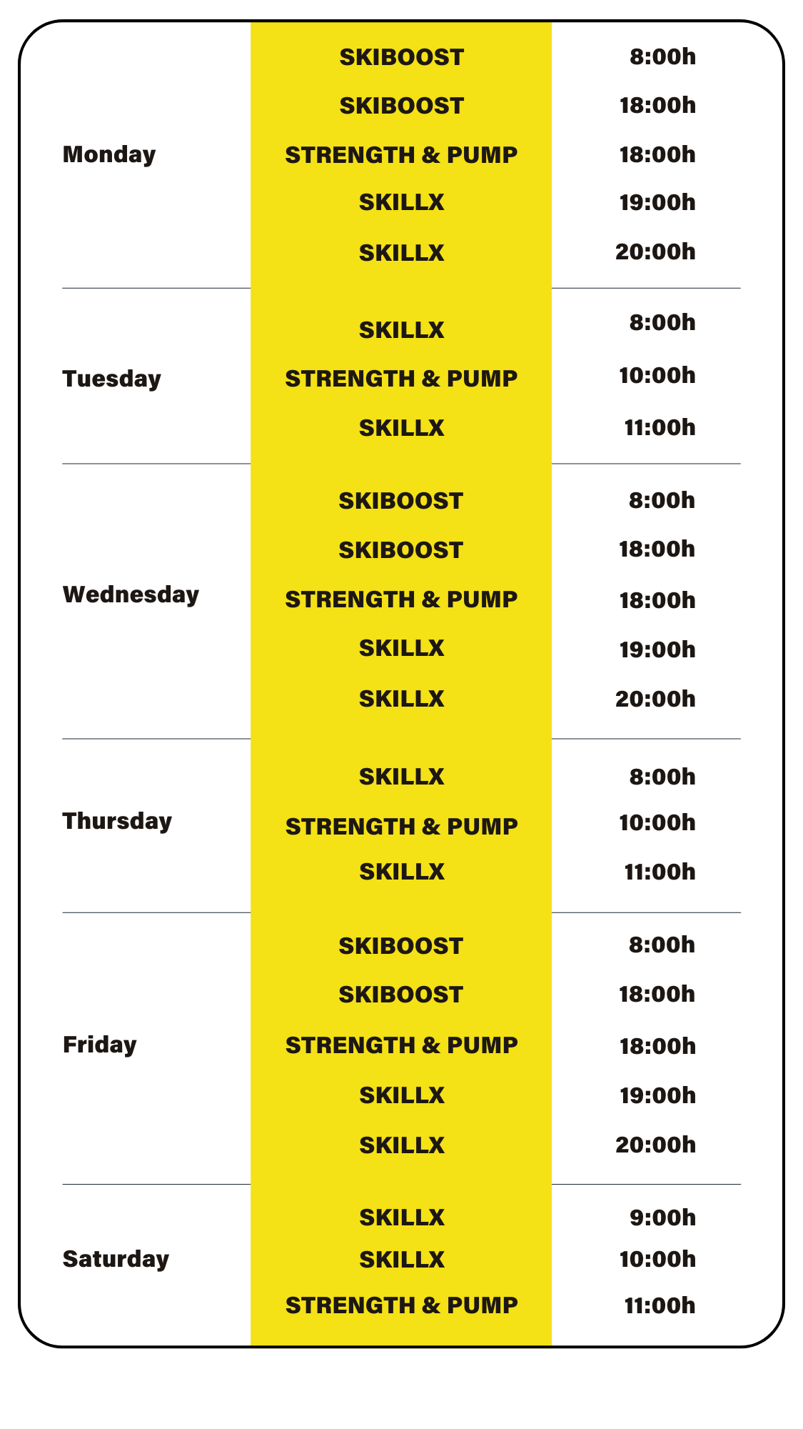 SkillX Class Schedule at Sky Experience