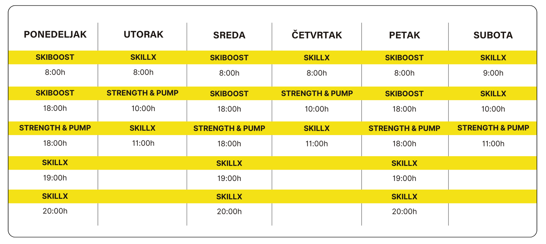 SkillX Class Schedule at Sky Experience