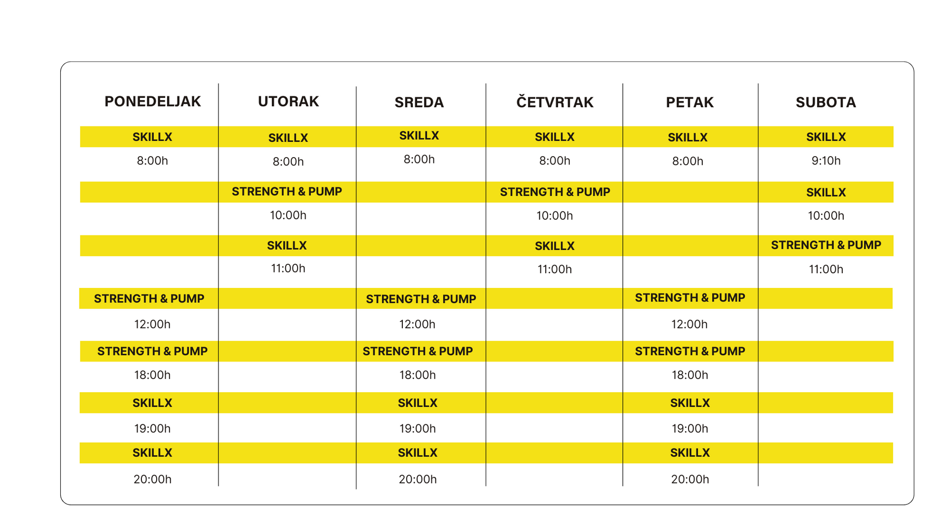SkillX Class Schedule at Sky Experience