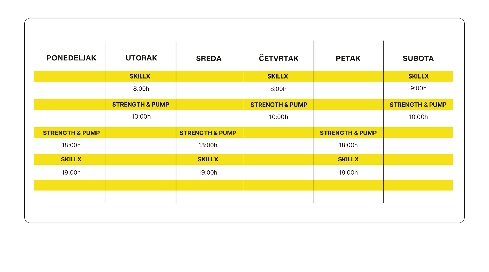 A yellow and white schedule