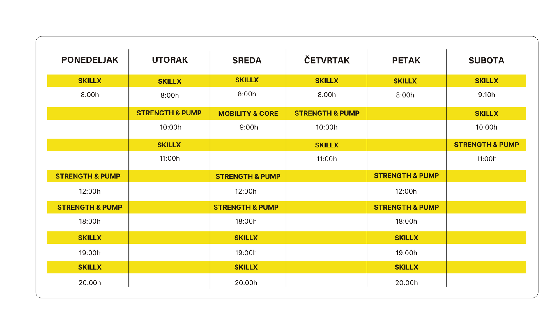 SkillX Class Schedule at Sky Experience