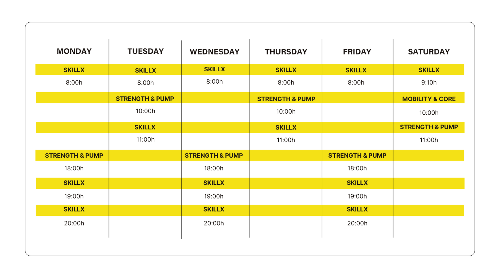 SkillX Class Schedule at Sky Experience