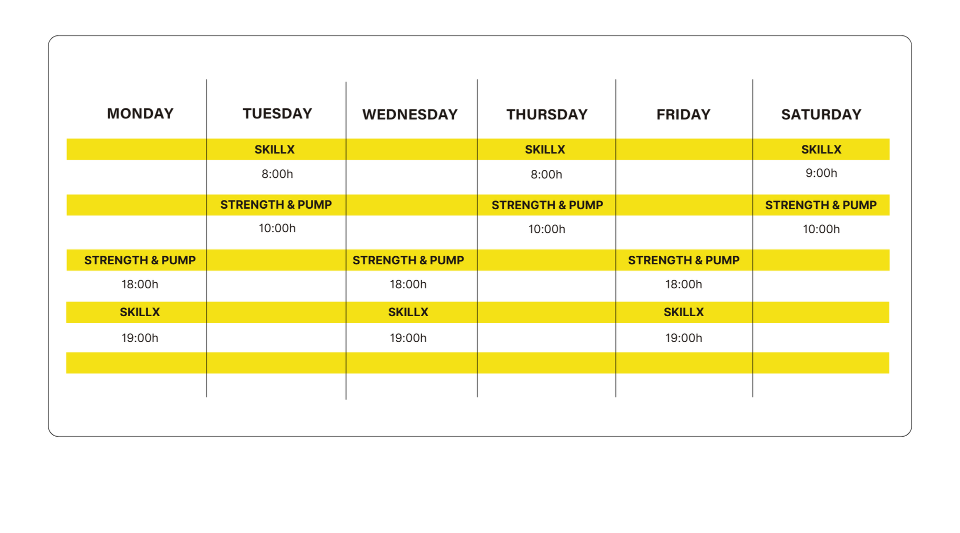 SkillX Class Schedule at Sky Experience