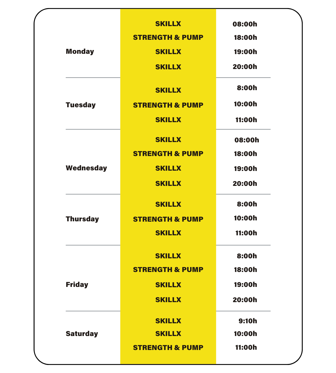 SkillX Class Schedule at Sky Experience