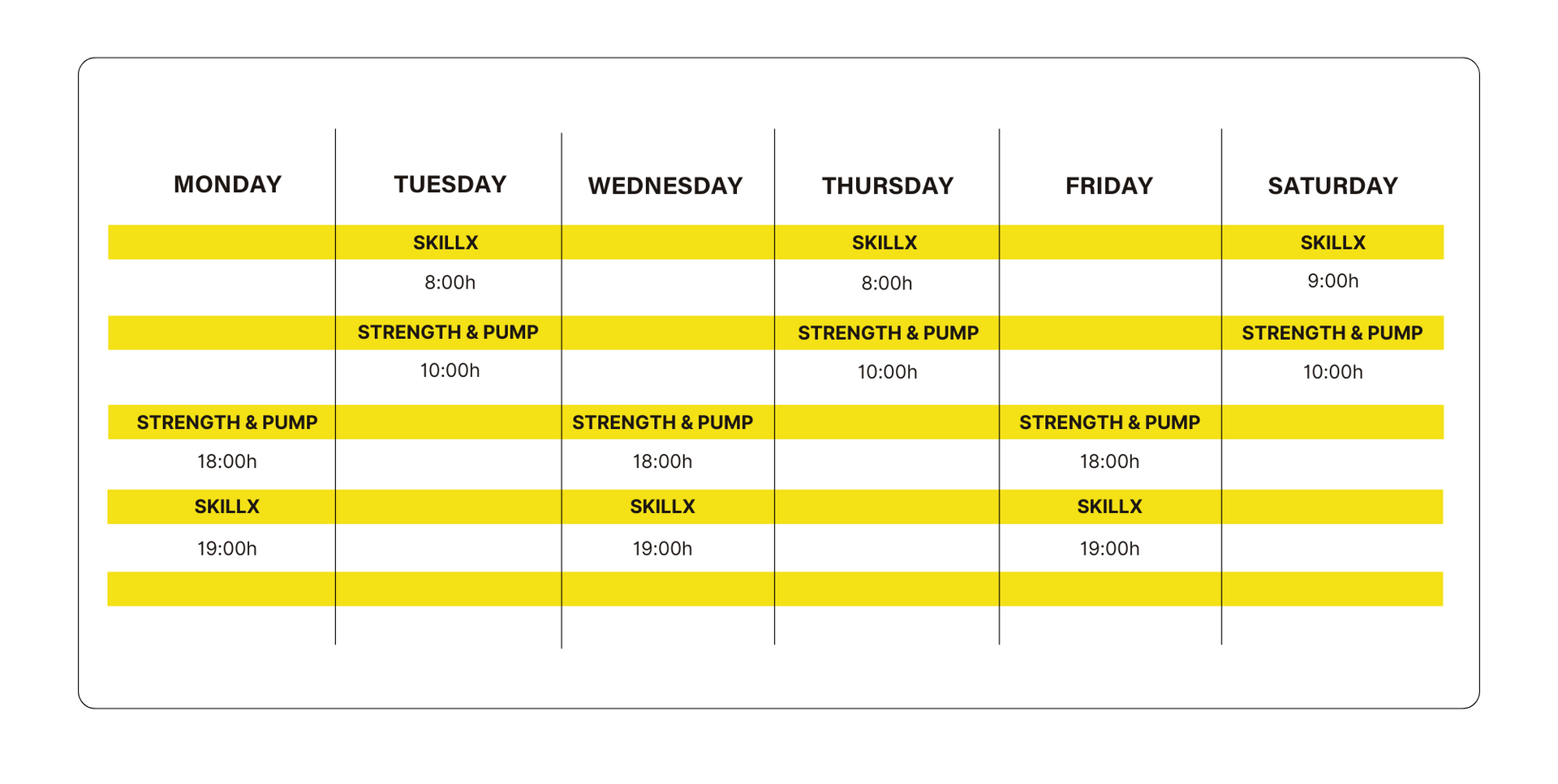 A yellow and white schedule 