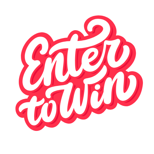 A red and white logo that says `` enter to win ''.