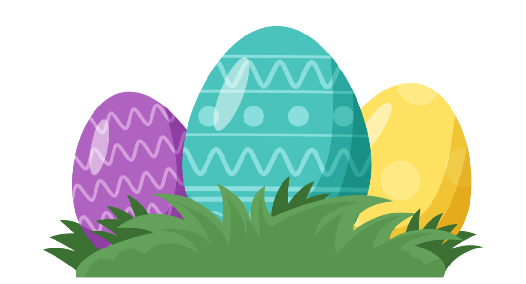 Three easter eggs are sitting in the grass.