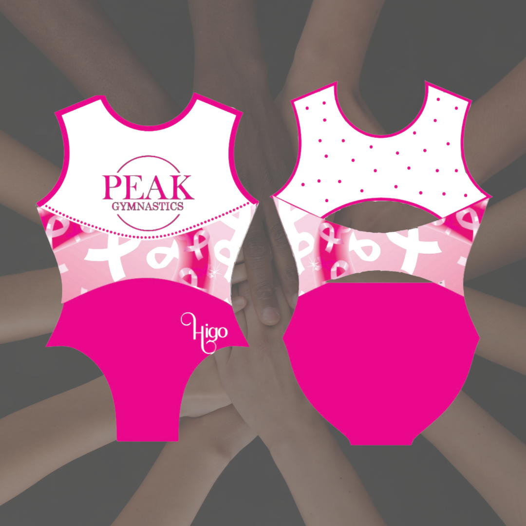 A pink and white leotard for peak gymnastics