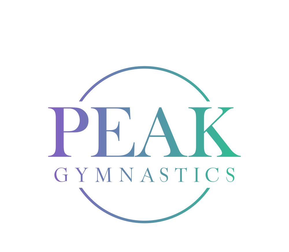 A logo for a gym called peak gymnastics.