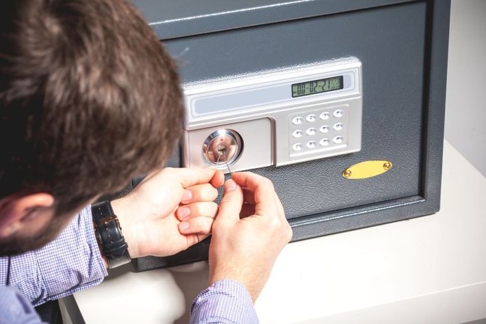a man checking the digital locker