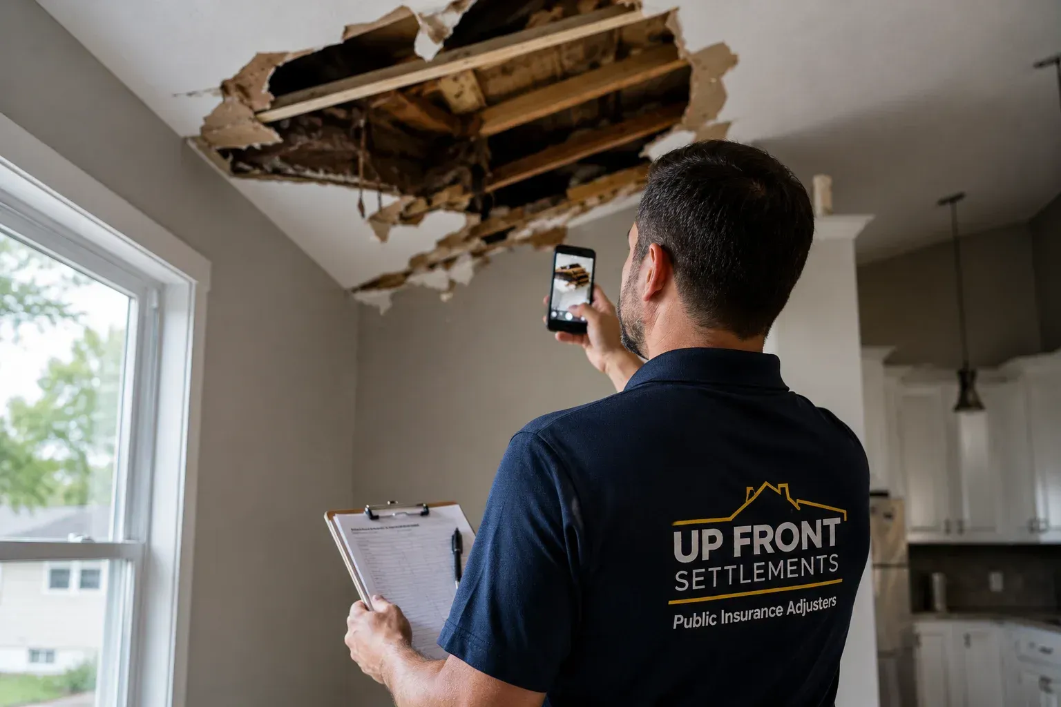 Adjuster photographing water damage: how long does a public adjuster claim take to settle.