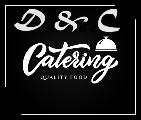 The logo for d & c catering quality food is white on a black background.