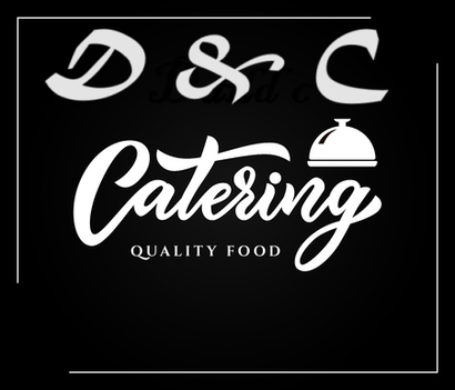 The logo for d & c catering quality food is white on a black background.