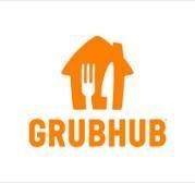 a logo for grubhub with a fork and spoon in the shape of a house .
