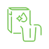 A lime green line-art icon showing a detergent box and a measuring cup with a sparkle and water drop symbol.