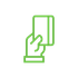 A green line icon of a hand holding up a rectangular card.
