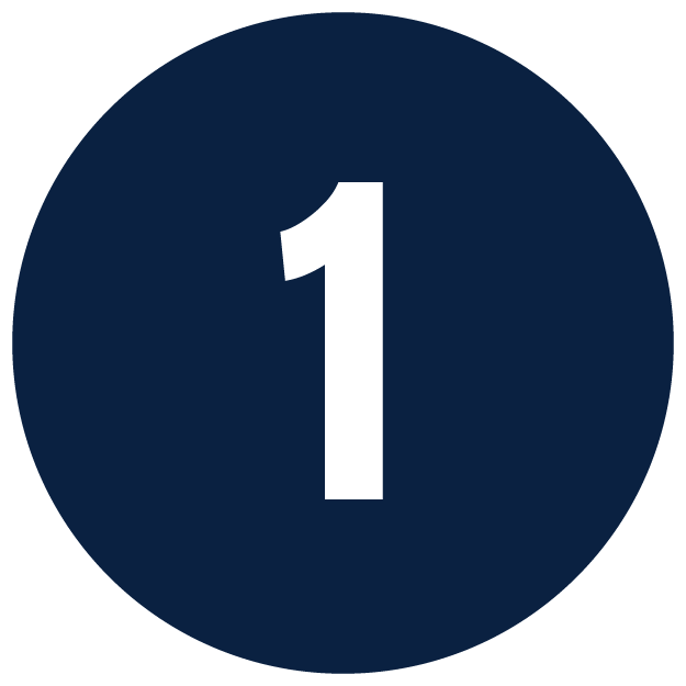 A white number one centered inside a dark blue circle.
