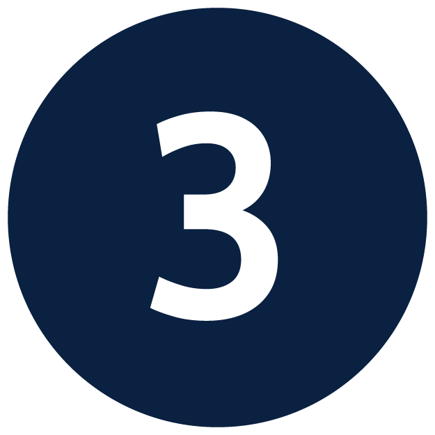 A white number three centered inside a dark blue circle.