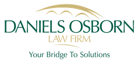 Daniels Osborn Law Firm logo with gold arch and teal tagline, “Your Bridge To Solutions”