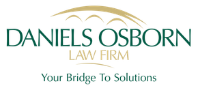 Daniels Osborn Law Firm logo with gold arch and teal tagline, “Your Bridge To Solutions”