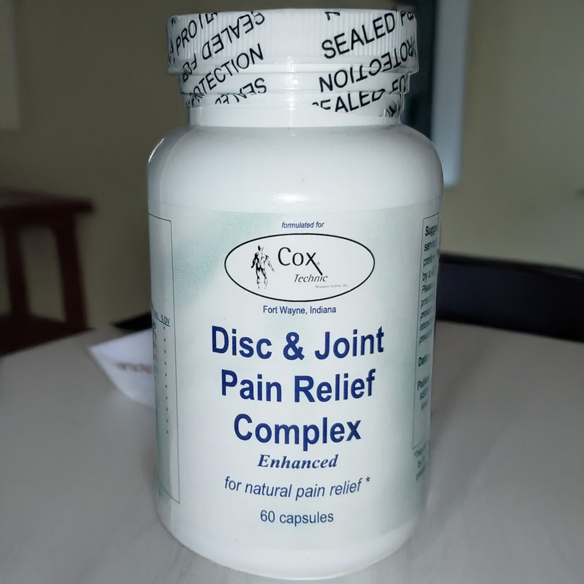 A bottle of disc and joint pain relief complex