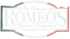 a logo for romeo 's pizzeria and restaurant established in 1971
