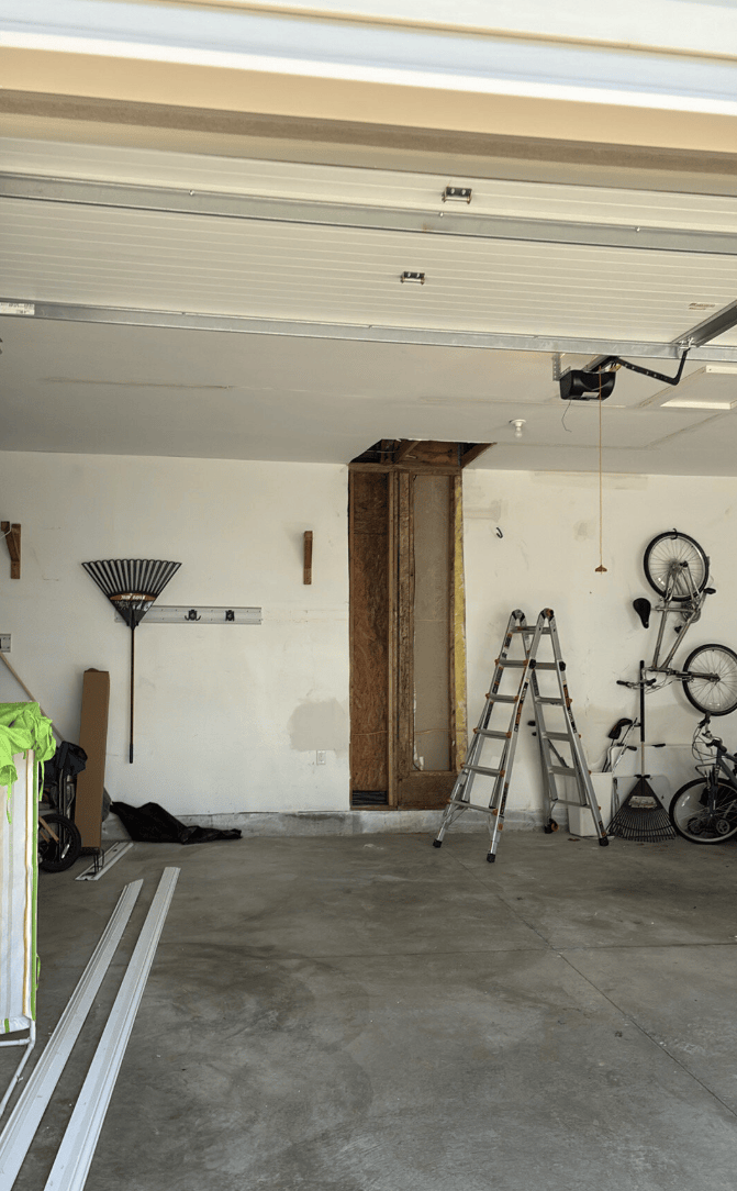 Initial garage inspection showing affected area