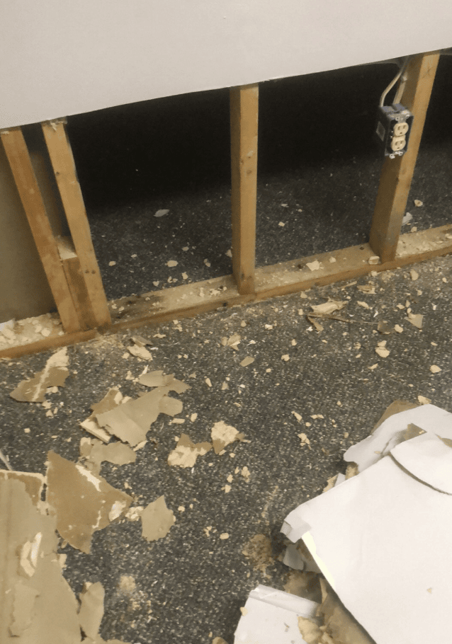 Sewage backup cleanup in progress