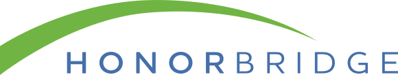 A logo for honorbridge with a green curve on a white background