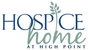 A logo for hospice home at high point with a plant in the middle.