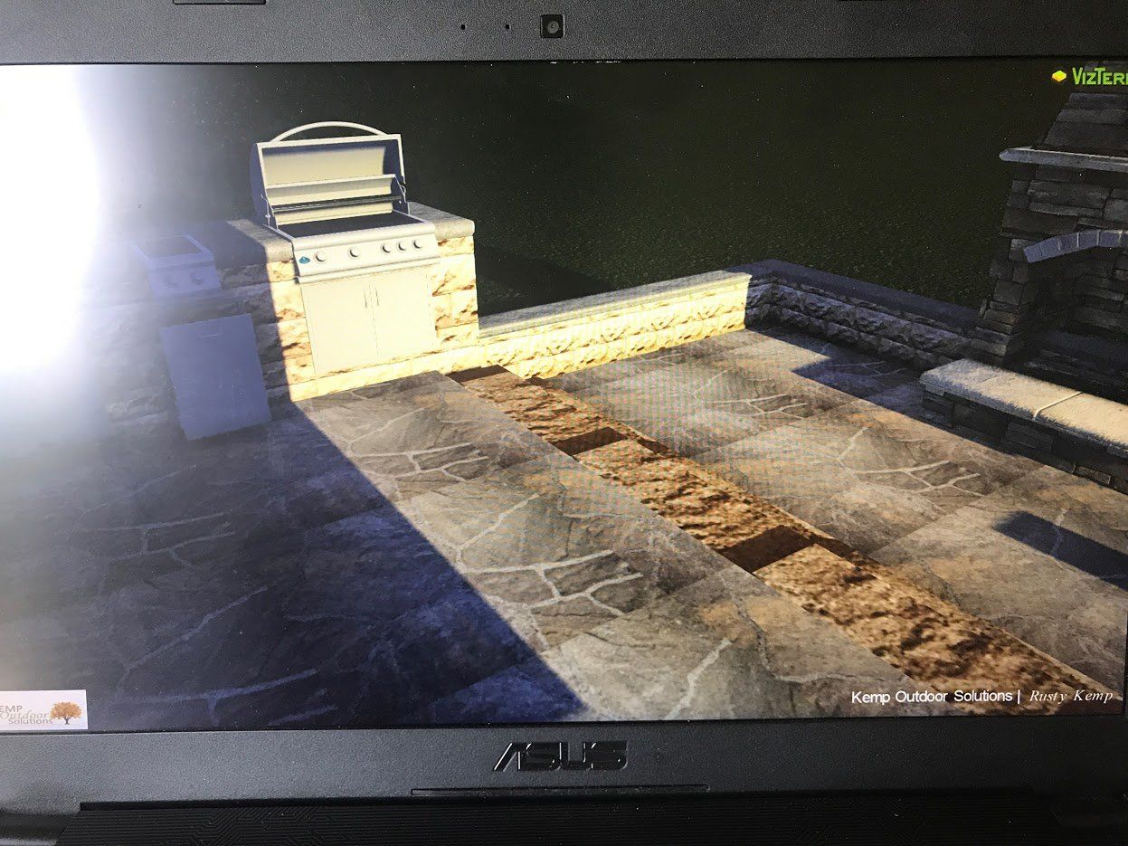 3D rendering of outdoor grill and fireplace