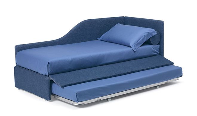 divanetto angolare blu con secondo letto estraibile sfoderabile e personalizzabile