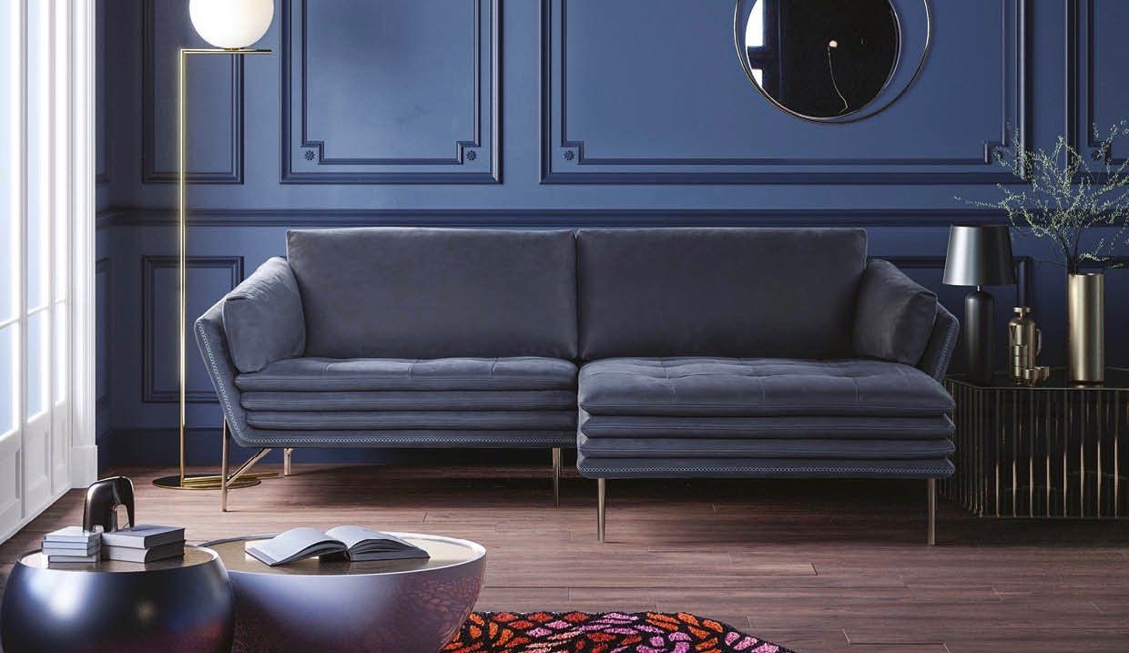 divano blu con penisola da tronu arredamenti a cagliari