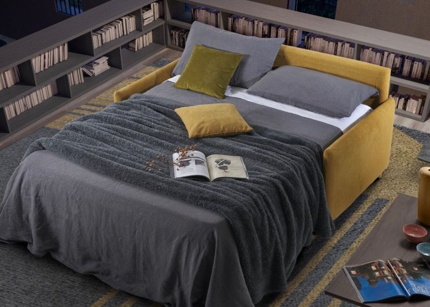 divano letto giallo con materasso da 20cm sfoderabile