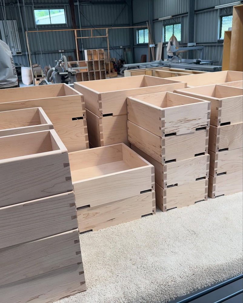 Wooden Drawers Stacked in a Workshop — BC Customs in Burrell Creek, NSW