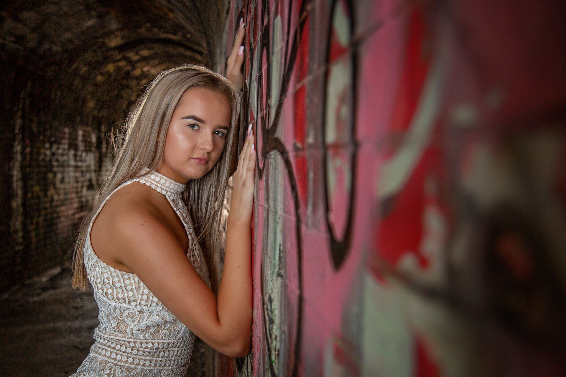 urban portrait underpass, bricks, leeds