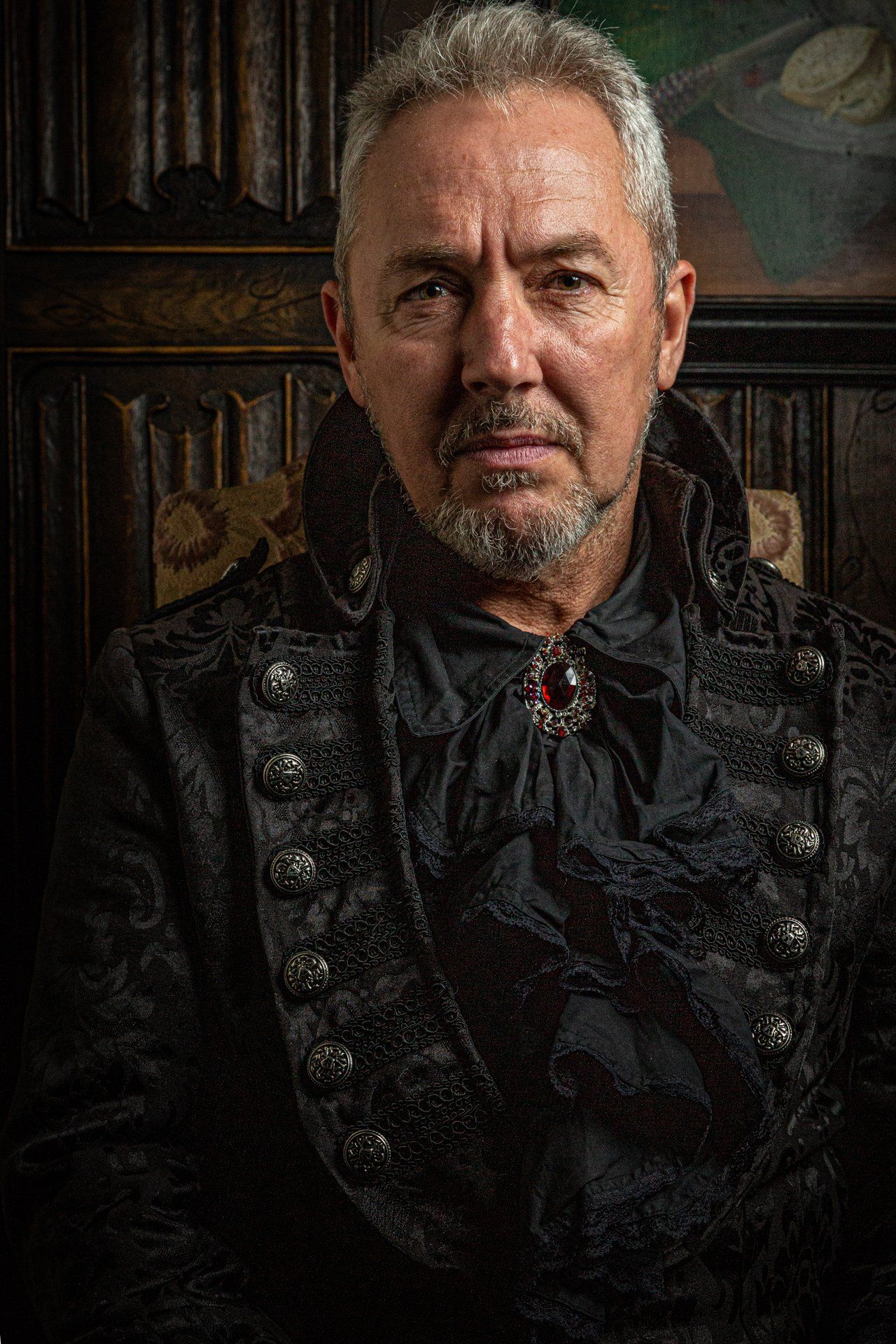 Moody portrait photography of gothic man inside Holdsworth House, Halifax