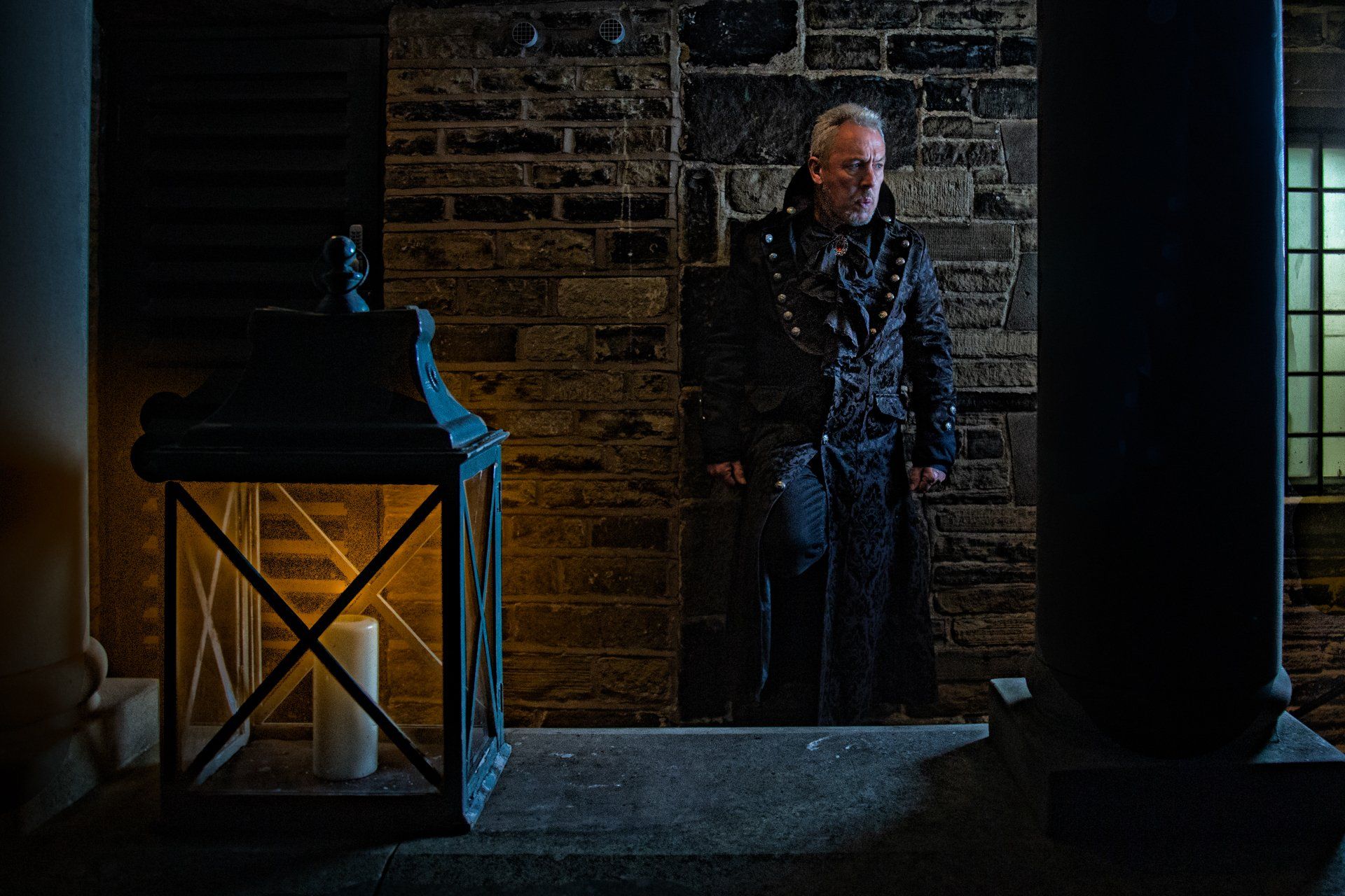Candle lit portrait photography of gothic man with candle at Holdsworth House, Halifax