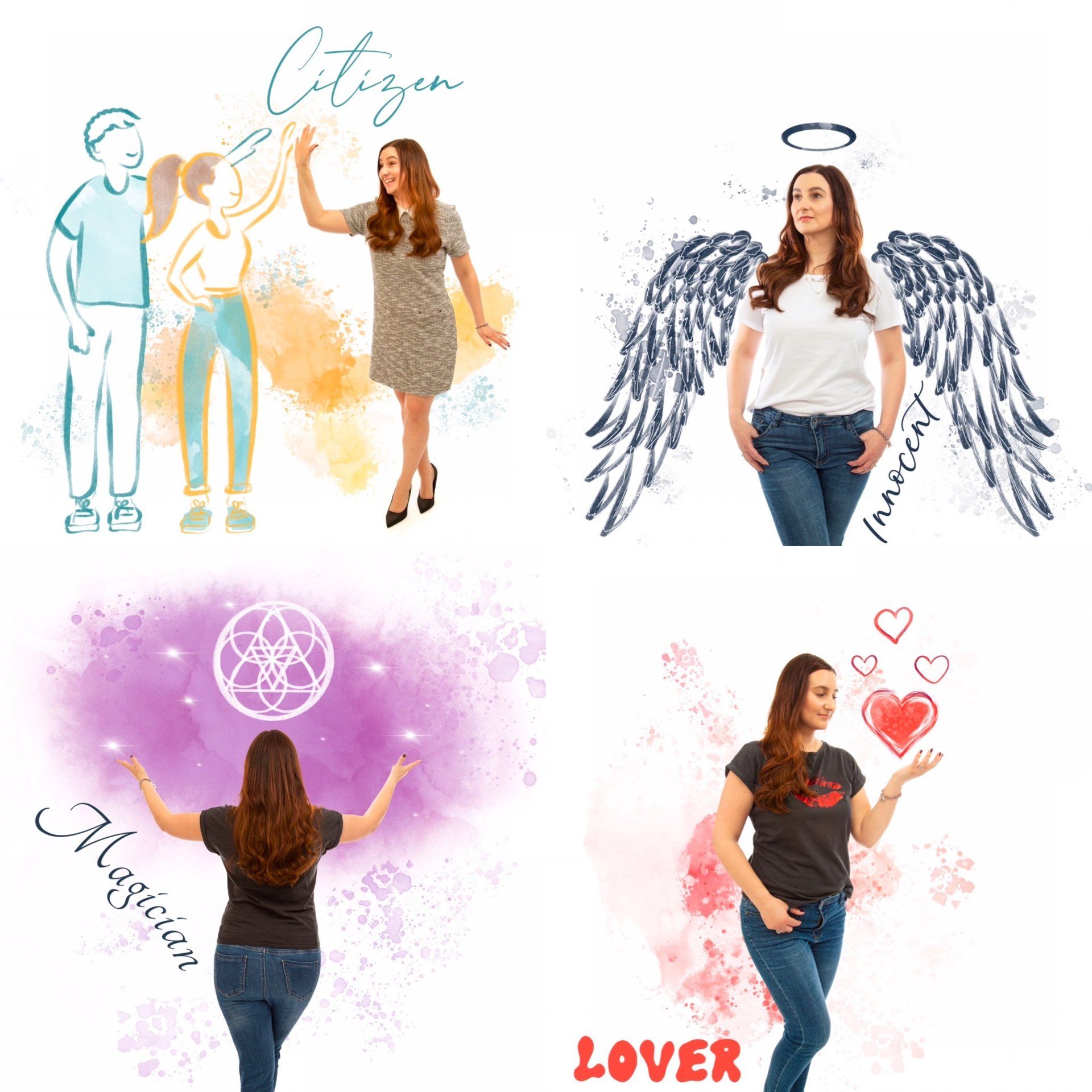 Emotipics depicting Marketing Archetypes Magician, Lover, Citizen and Innocent