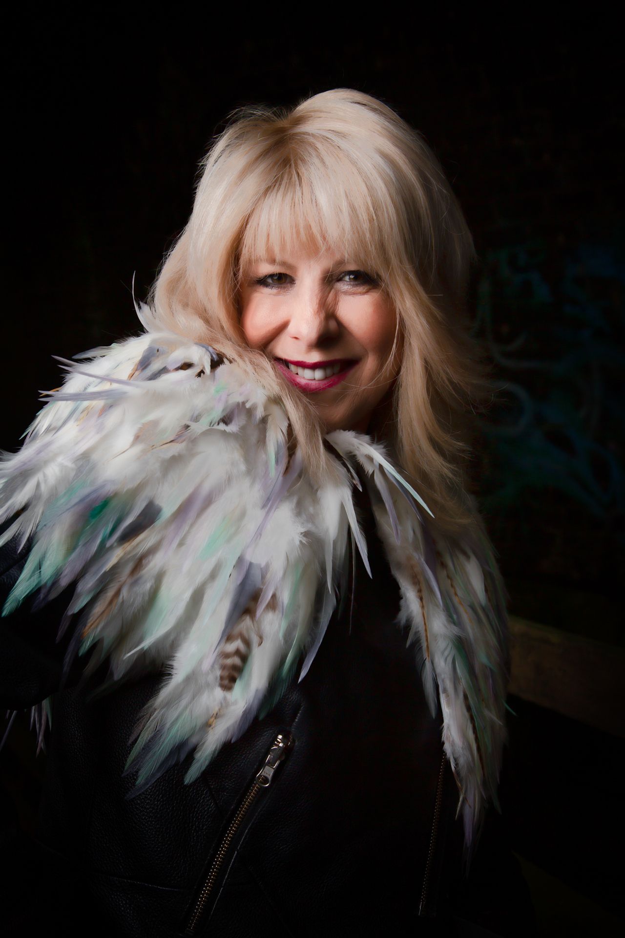 Mandy Taylor MBE wearing feathers and leather for legacy shoot at Golcar.