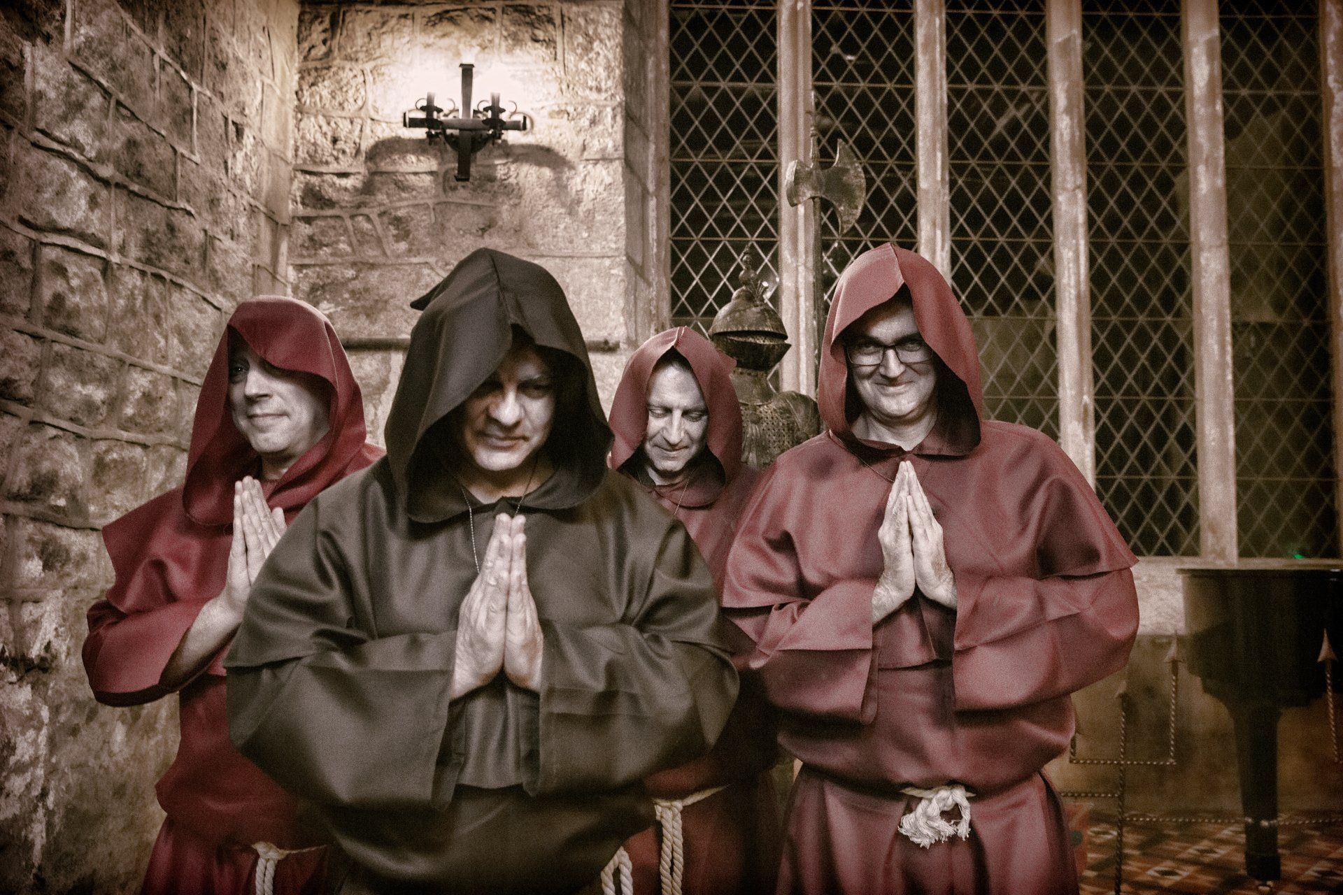 Event Photography of medieval monks praying at The Priest House, Barden Tower, Bolton Abbey