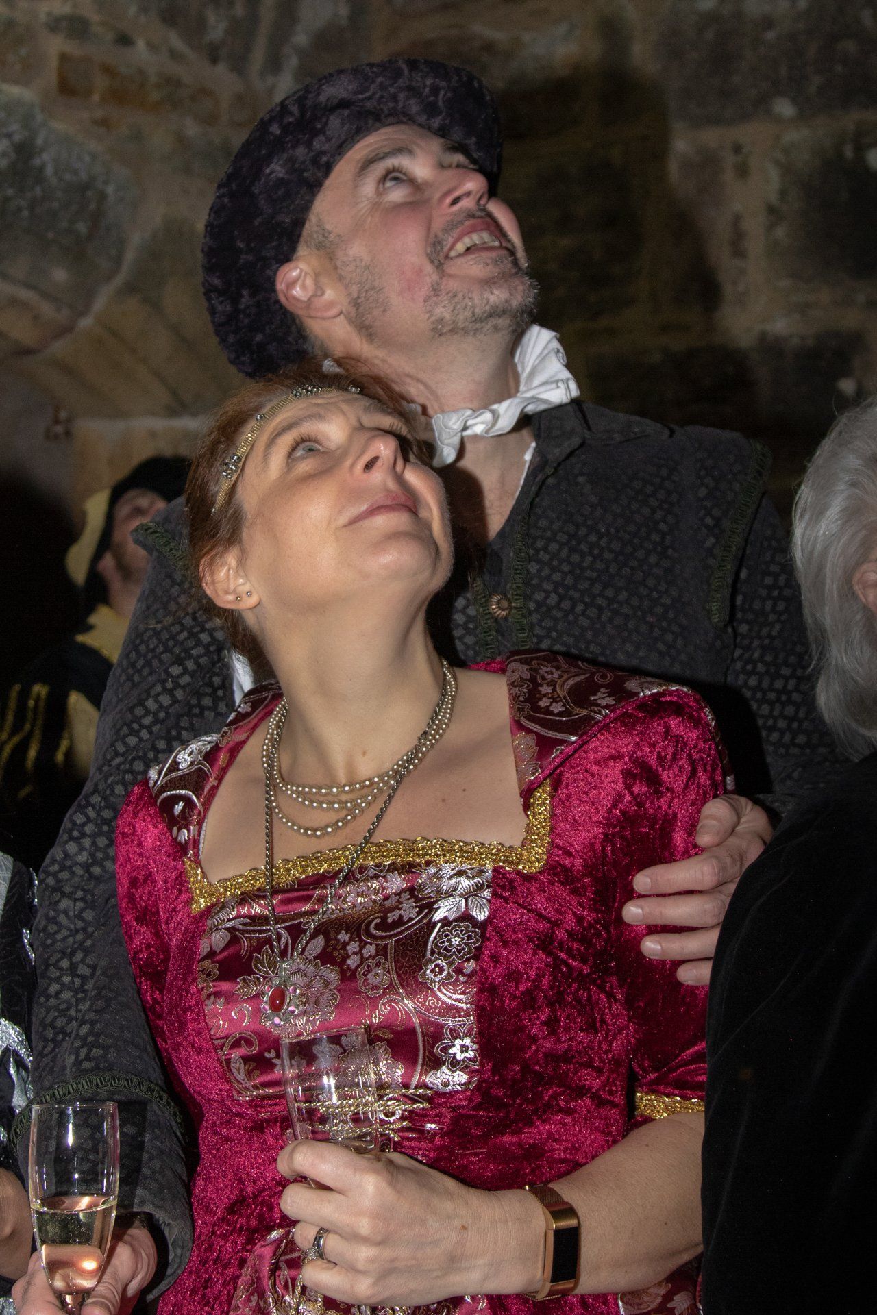 Event Photography of  couple in medieval costume watching fireworks at Barden Tower, Bolton Abbey