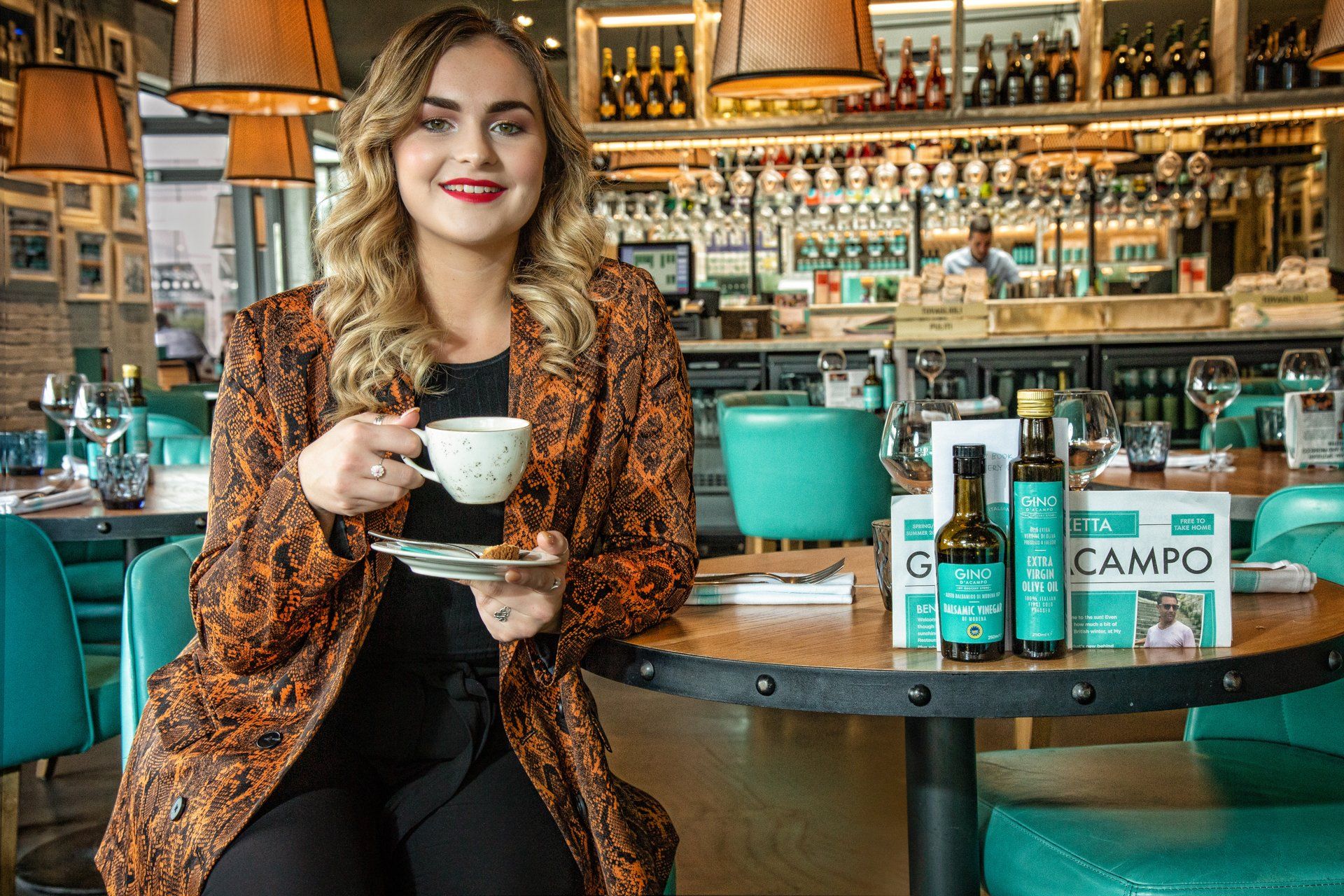 Sales and Events Manager enjoying a cup of coffee at Gino D'Acampo's Restaurant, Hull