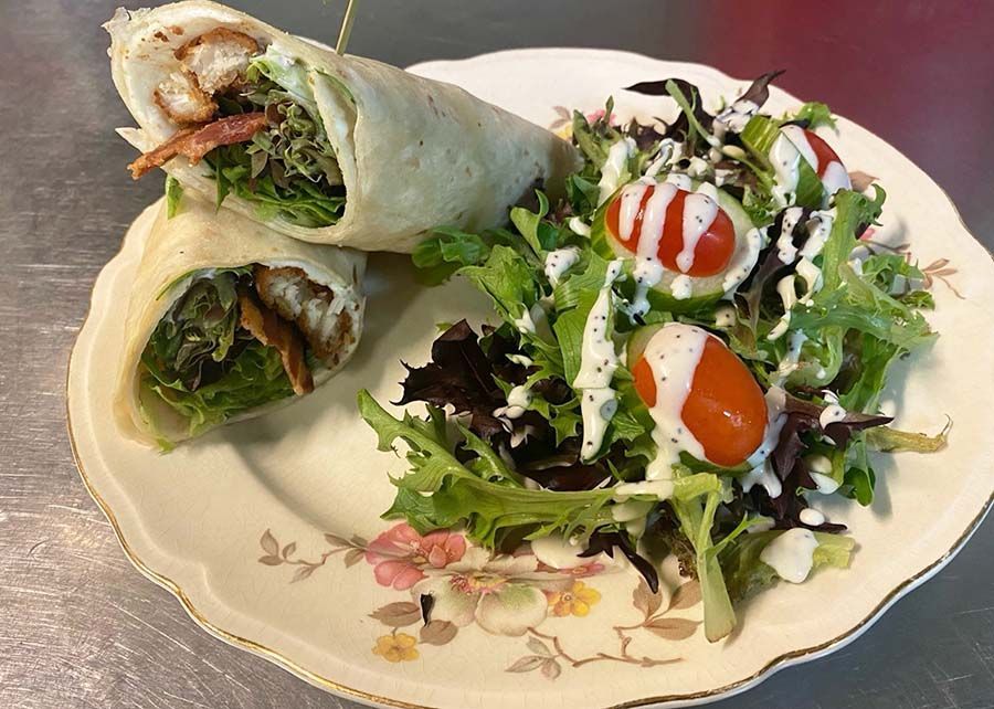 Turkey Bacon Wrap,  and a  salad. 