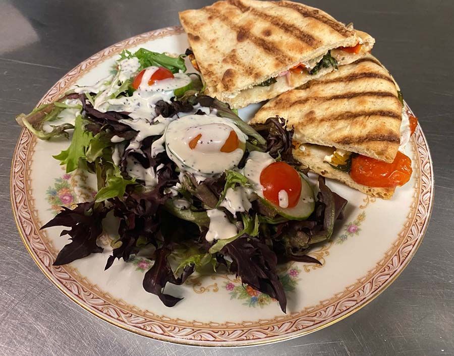 Vegetable Panini and a salad.