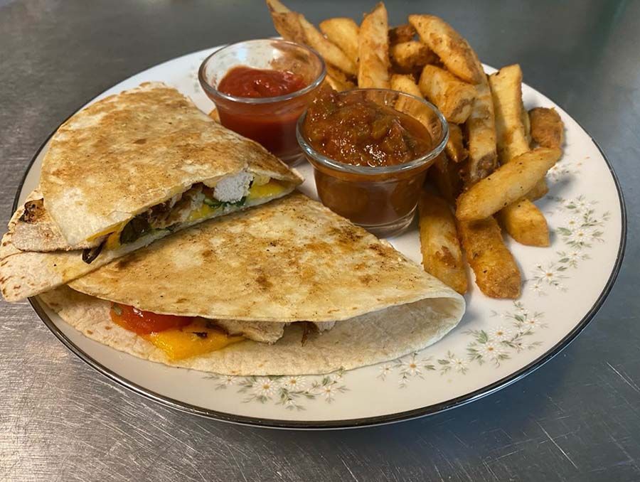 Quesadilla and French Fries.