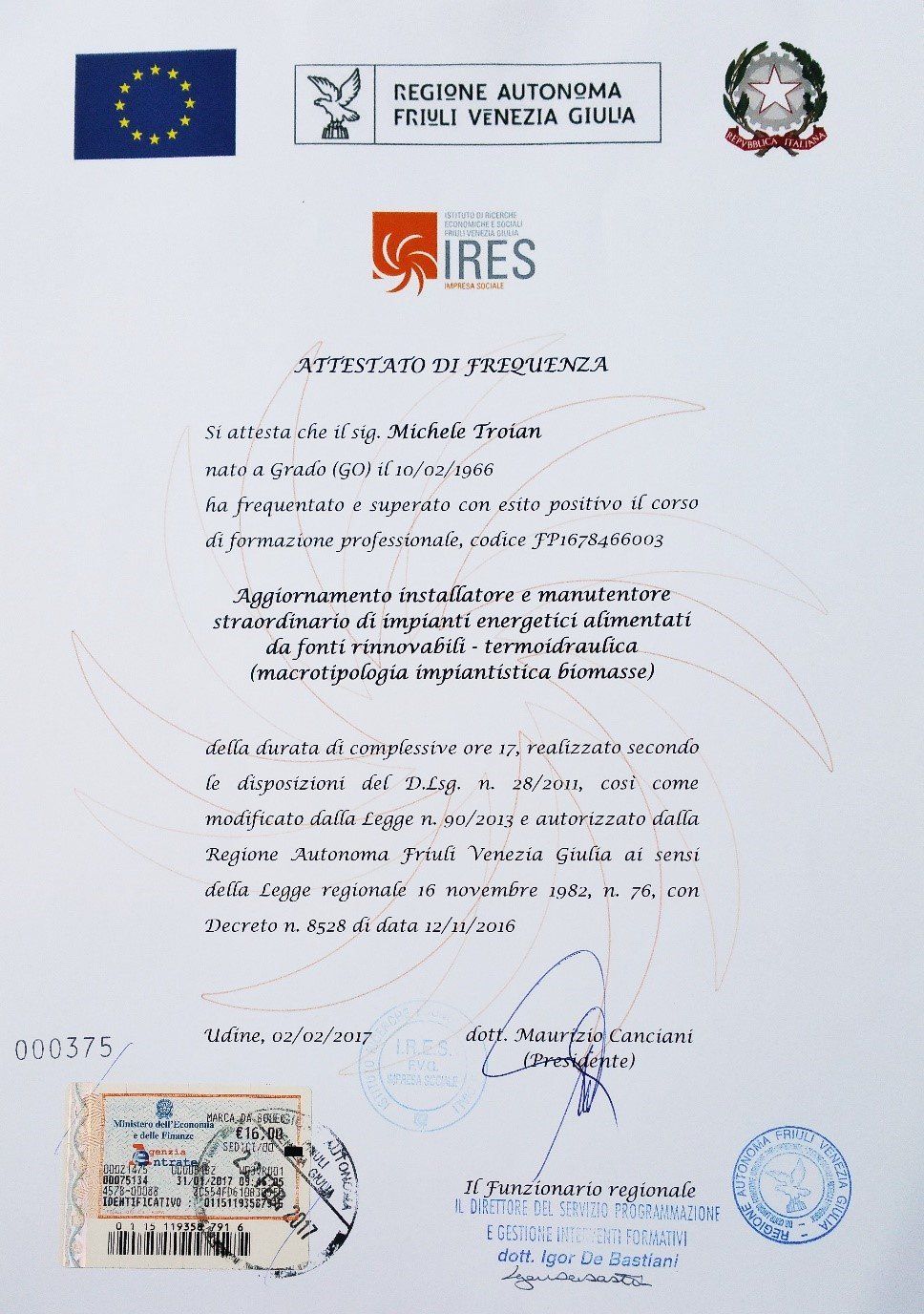 Attestato corsi FER Attestato corsi FER