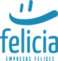 Logotipo de Felicia azul con cara sonriente encima de la palabra 