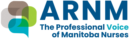 The logo for arnm the professional voice of manitoba nurses