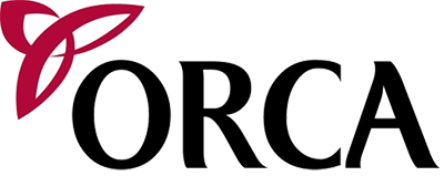 A logo for orca with a red butterfly on it